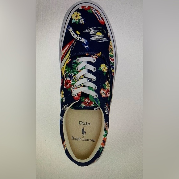 NEW Polo Ralph Lauren Thornton Tropical Motif‎ Low Top Canvas Sneakers Men 10 - Picture 1 of 12